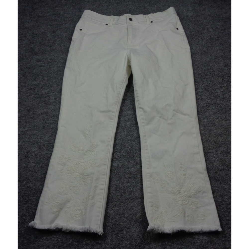 Johnny Was Jeans Womens 31 White Cropped Baby Boot Slim Fit Mid Rise Stretch